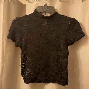 Sheer Lace Mockneck TShirt